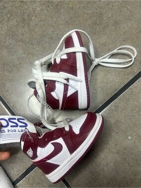 Kids High-Top Sneakers in Burgundy and White